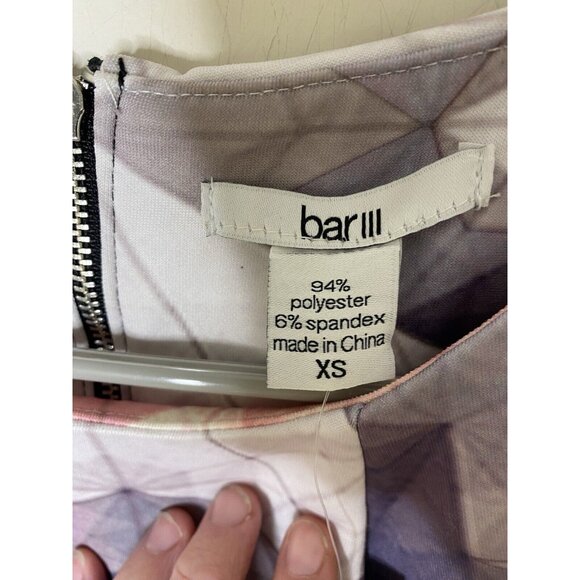 NWT Bar III Shift Dress Sz XS Stretch Colorful Geometric Purple White Artsy 3/4 - Picture 2 of 5